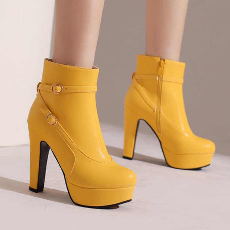 Ethnic Modern Fashion - ファッショナブルなプラットフォームブーツ、女性用セクシーリベットアンクルブーツ、レッド、イエロー、ホワイト、ブラック、ショート丈、パーティーシューズ、レディースフットウェア、サイズ34-46