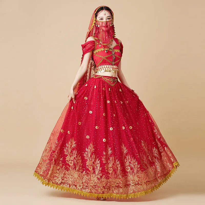Ethnic Fashion India - 女性フェスティバルハロウィンコスプレベリーダンストップドレス大人インドアラブジャスミンサリーファンタジーレイブボリウッド衣装コスチュームスーツ