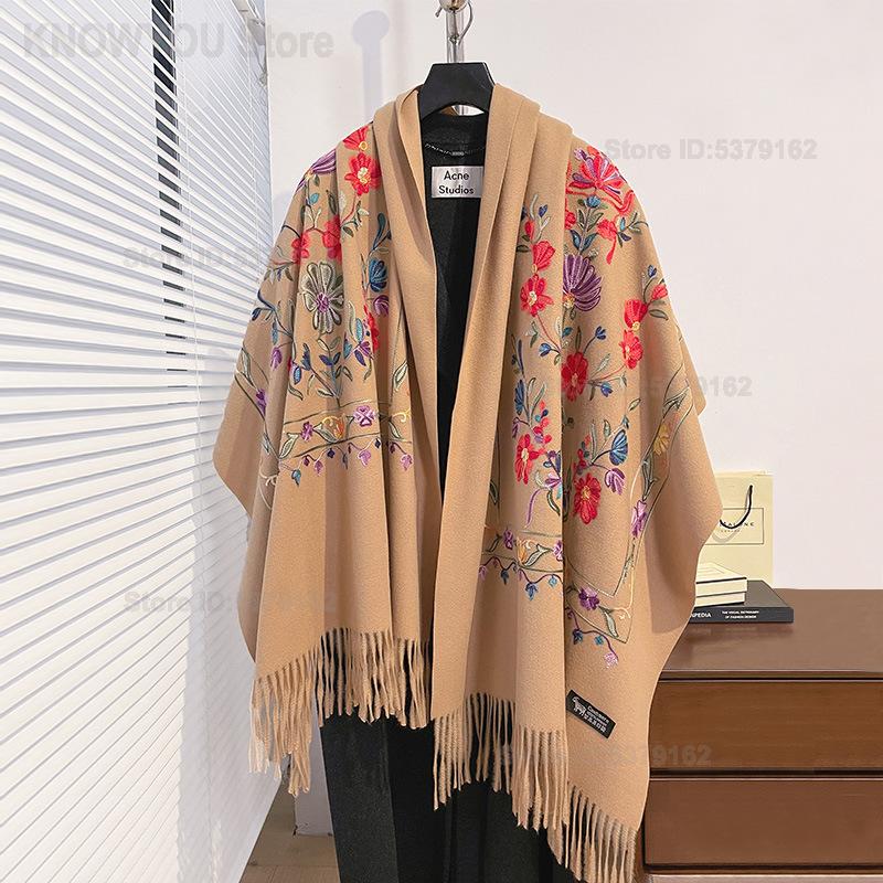 女性レトロ花柄刺繍両面模造カシミヤショール厚く暖かいエスニッ - Go Ethnic Fashion のレビューと価格