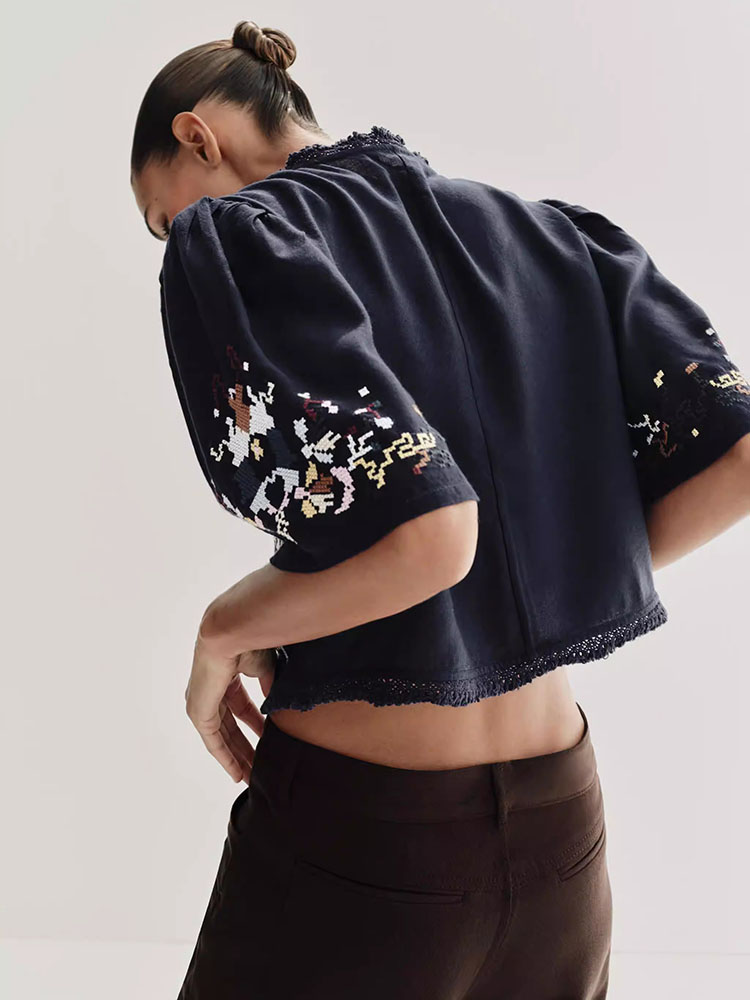 新しい夏の女性のゆったりとした半袖 V ネック刺繍トップ花柄 - New Ethnic Fashion のレビューと価格