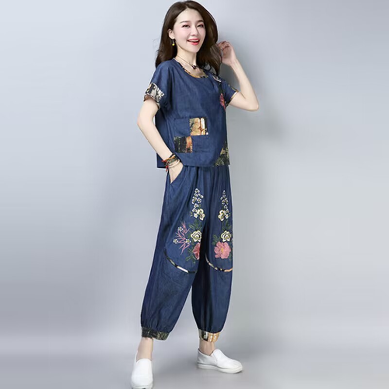 エスニックスタイルプラスサイズレディーススーツ夏新作刺繍花柄 - New Ethnic Fashion のレビューと価格