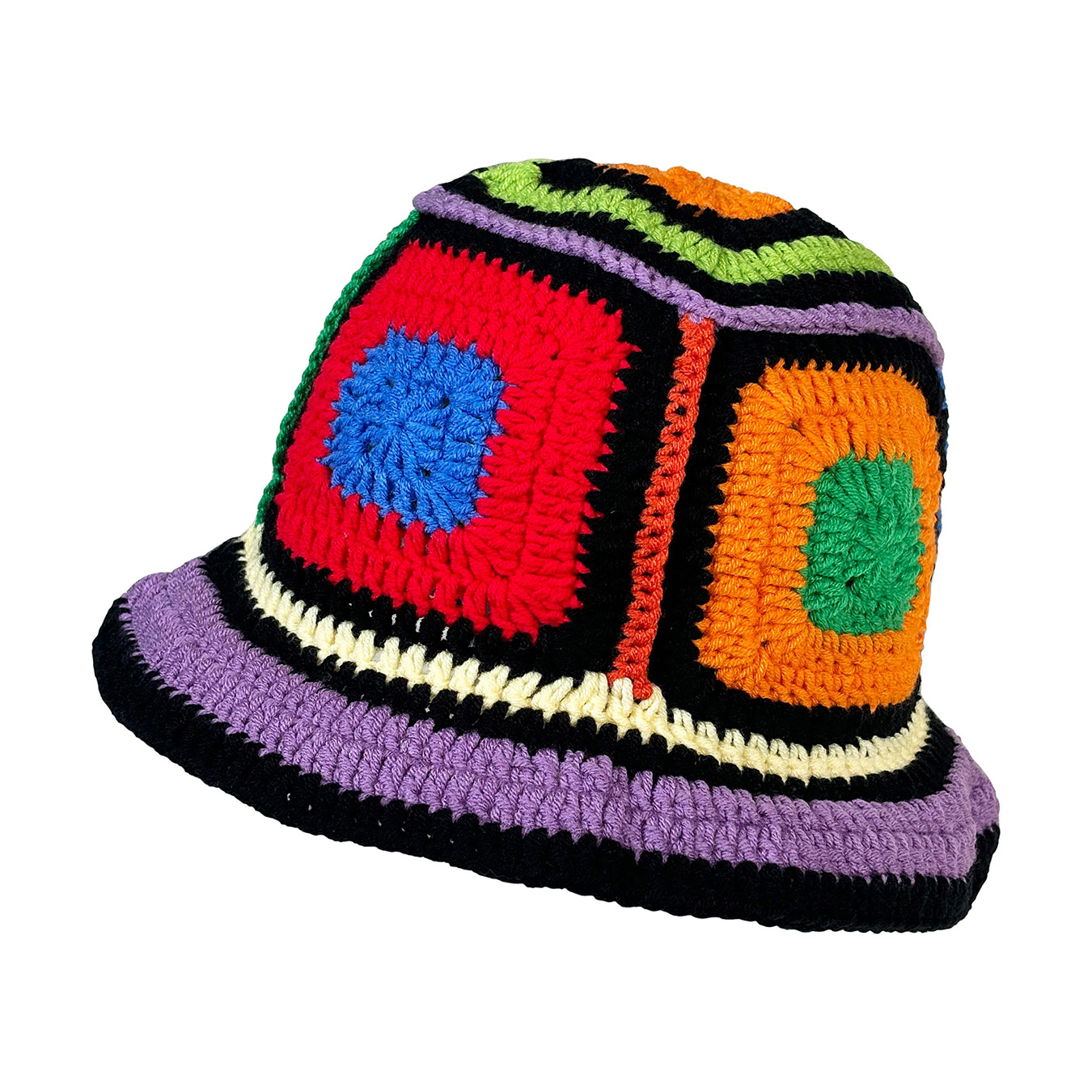 紫縁のズマハット、手編みのカラフルなパッチワーククロシェ漁師 - Go Ethnic Fashion のレビューと価格